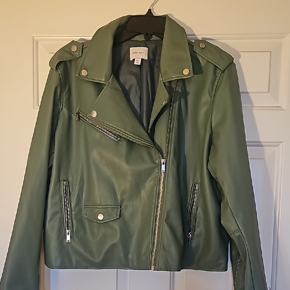 Green Faux Leather Biker Jacket